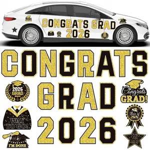 Graduation Car Decorations Magnets, 22pcs Class of 2026 Grad Decor Car Magnetic for University Kindergarten Graduation Party Cruise Garage Door Refrigerator Decorations Supplies (Gold)
