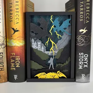 Fourth Wing Violet Book Nook with Lightning – Dragon Romantasy Gift | Sorrengail Scene Shelf Insert