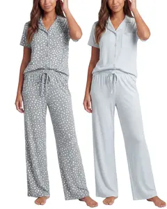 Ladies SS Notch Collar Button Up and Open Bottom Pant Set