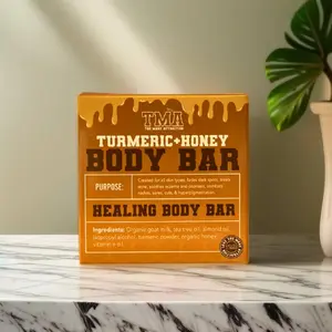 Turmeric & Honey Healing Body Bar - 120g Organic Unscented Soap for Anti-Acne & Dark Spot Corrector for Sensitive Skin - Comfort Cleansing Cleanser Bodywash