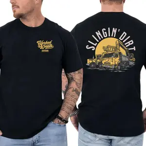 Slingin’ Dirt Construction T-Shirt, Heavy Equipment Excavator Graphic Tee, Blue Collar Work Shirt for Operators & Builders, Gift for Construction Workers