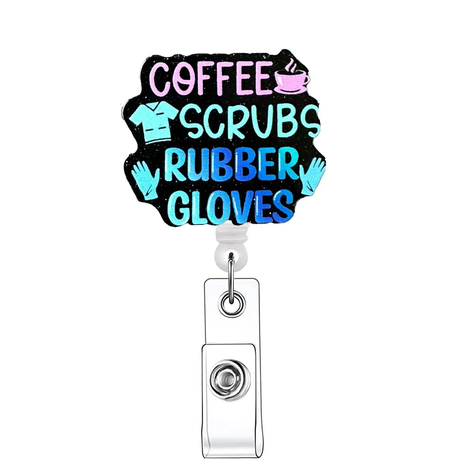 Glittery Letter Design Retractable Badge Reel, 1 Count Name Badge Holder with Clip for Nurse Doctor Medical School Student, Identification Badges & Su