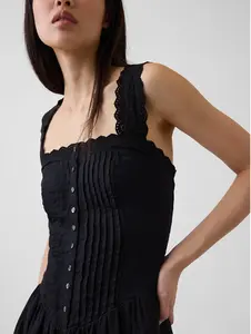 Pintuck Drop-Waist Mini Dress Color True Black