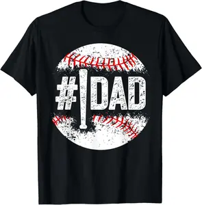 Mens #1 Dad Baseball Number One Daddy Son Baseball Player Casual Short sleeve Cotton T-Shirt
