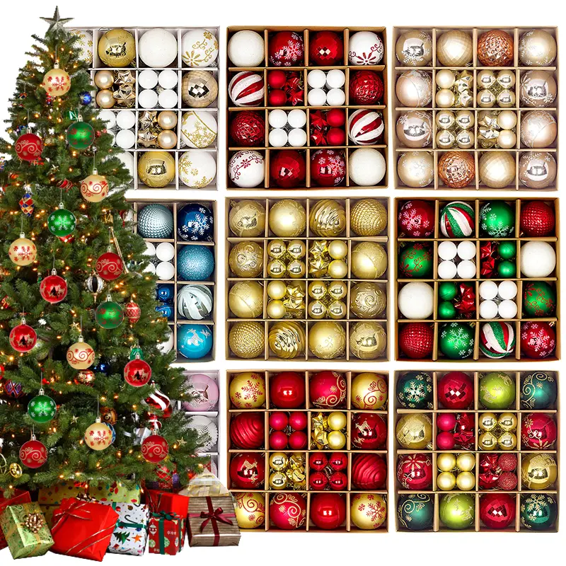 2025 Big Round Christmas Ball Ornament Set - Round Balls with Snowflake Hanging Pendants, for Xmas Tree Decor, Holiday Home Festive Use (as picture), Decorating