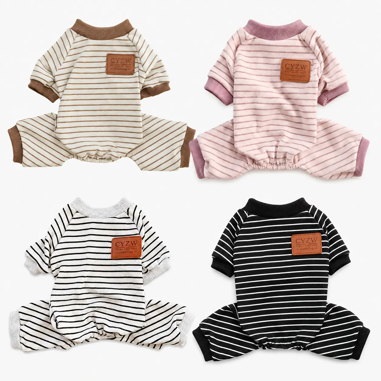 Striped Dog Pajamas 4-Leg Fleece Onesie Warm Pet Jumpsuit for Small Dogs Indoor Lounging