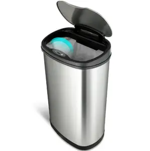 Automatic Kitchen Trash Can, 13 Gallon Stainless Steel, Motion Sensor Hands free Soft Close Lid Garbage Bin, Silver