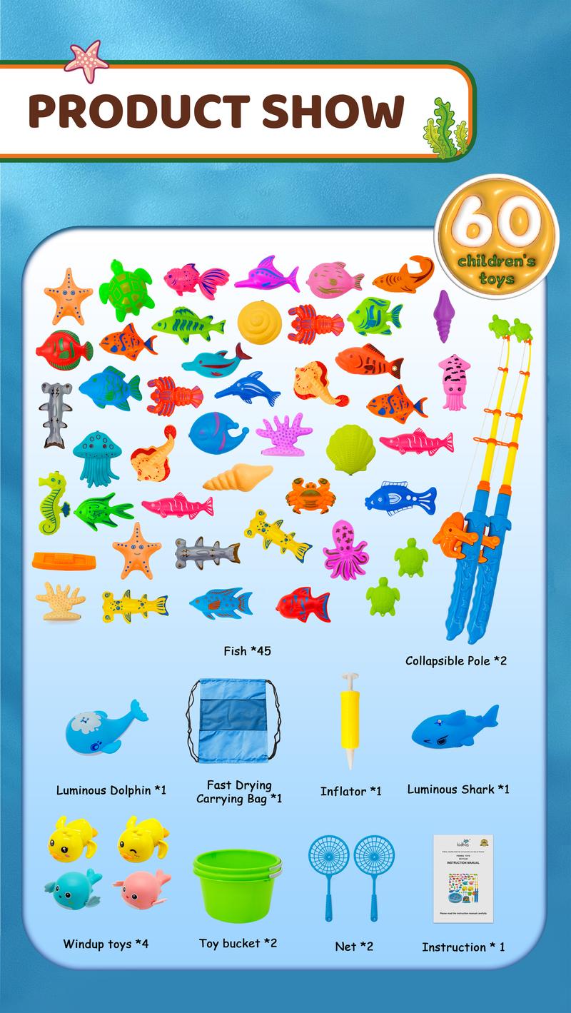 Kiditos Magnetic Fishing Bath Toys Game Set,Swimming Fish Toys for Bathtub,Water Table Bathtub Toys for Toddlers Kids Age 3-6, Pool Toys for Pretend Play&Education Teaching&Learning Colors