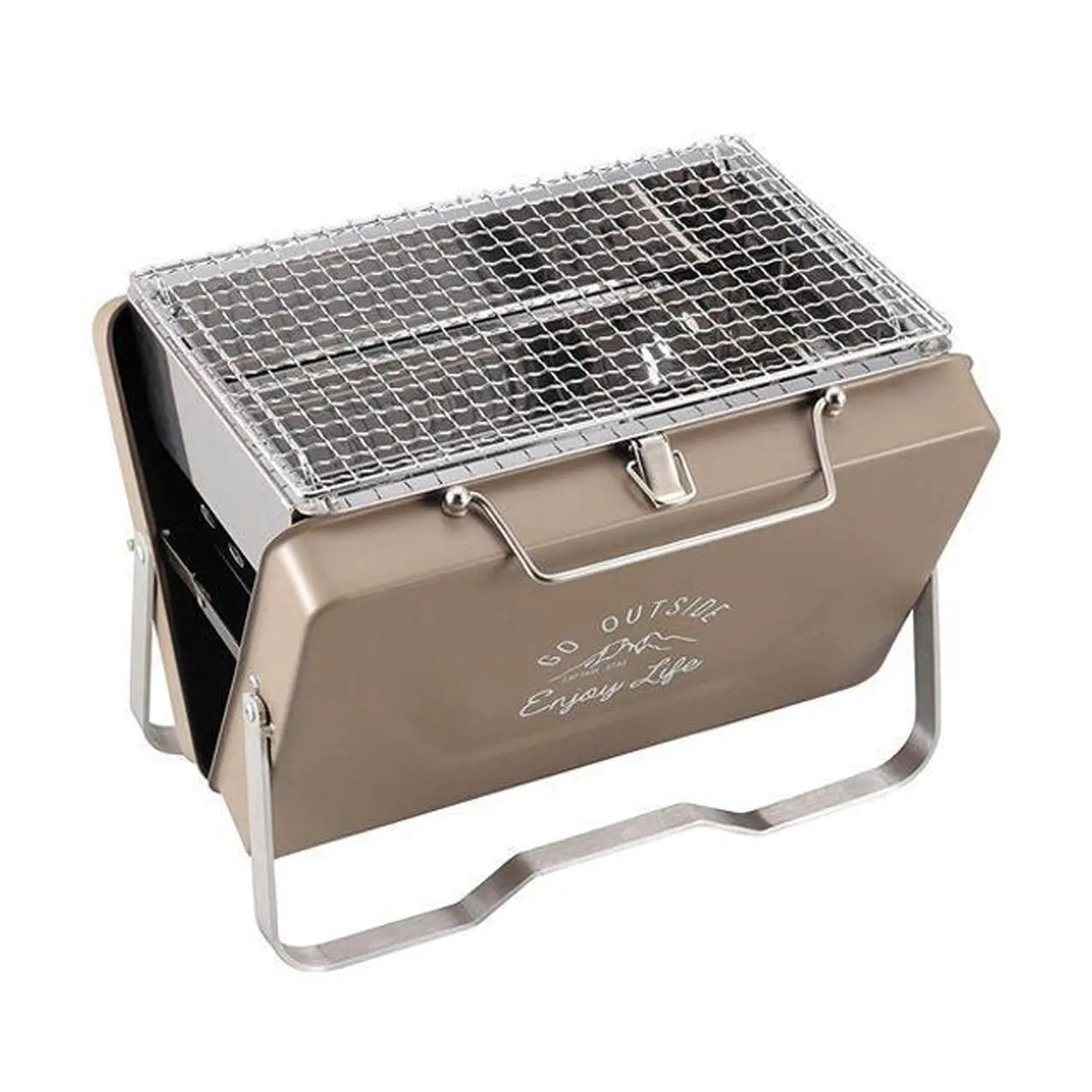 PEARL LIFE CAPTAIN STAG V-Grill Portable BBQ Grill, Compact Camping Cookware, Khaki, Foldable 22x29x7cm