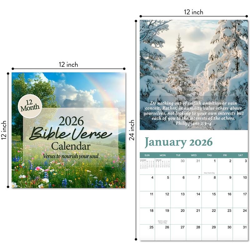 2026 Bible Verse Wall Calendar - 12 Month Inspirational Quotes & Stunning Landscape Photos - Perfect for Faith-Based Gifts - 12" x 24" Open Size - Premium Quality Paper - Verses to Nourish Your Soul