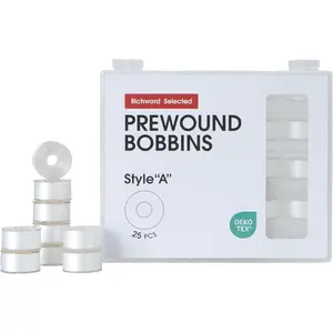 Prewound Bobbins Selected White 25pcs Size A Plastic Sided 70D/2(60WT) Polyester Bobbin Thread for Single Needle Embroidery and Sewing Machine