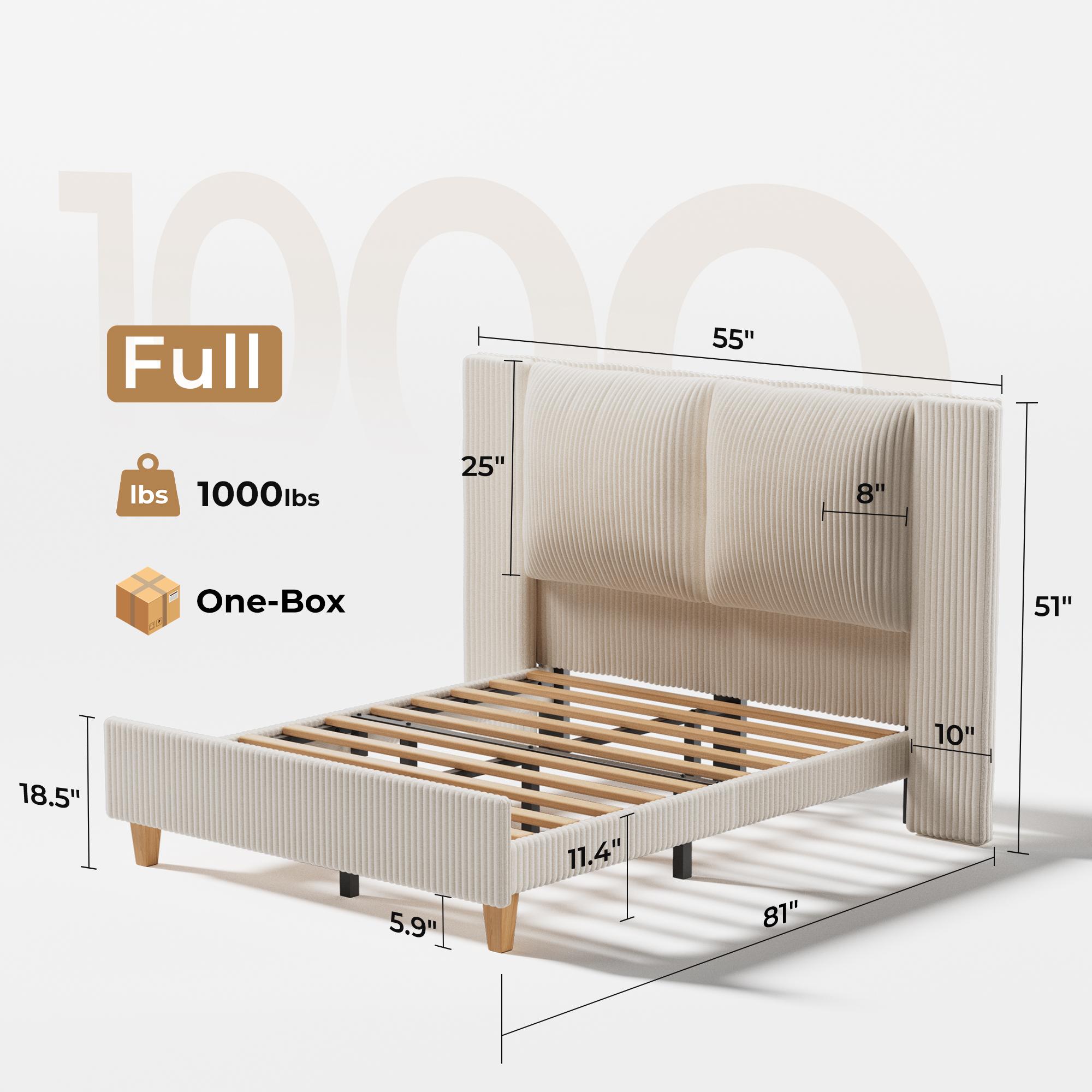 【Holiday Haul】King Size Upholstered Bed Frame girl with 51" Tall Headboard, Platform Bed with Widened Corduroy Cushion, Easy Assembly, No Box Spring Needed, cozy bed frame