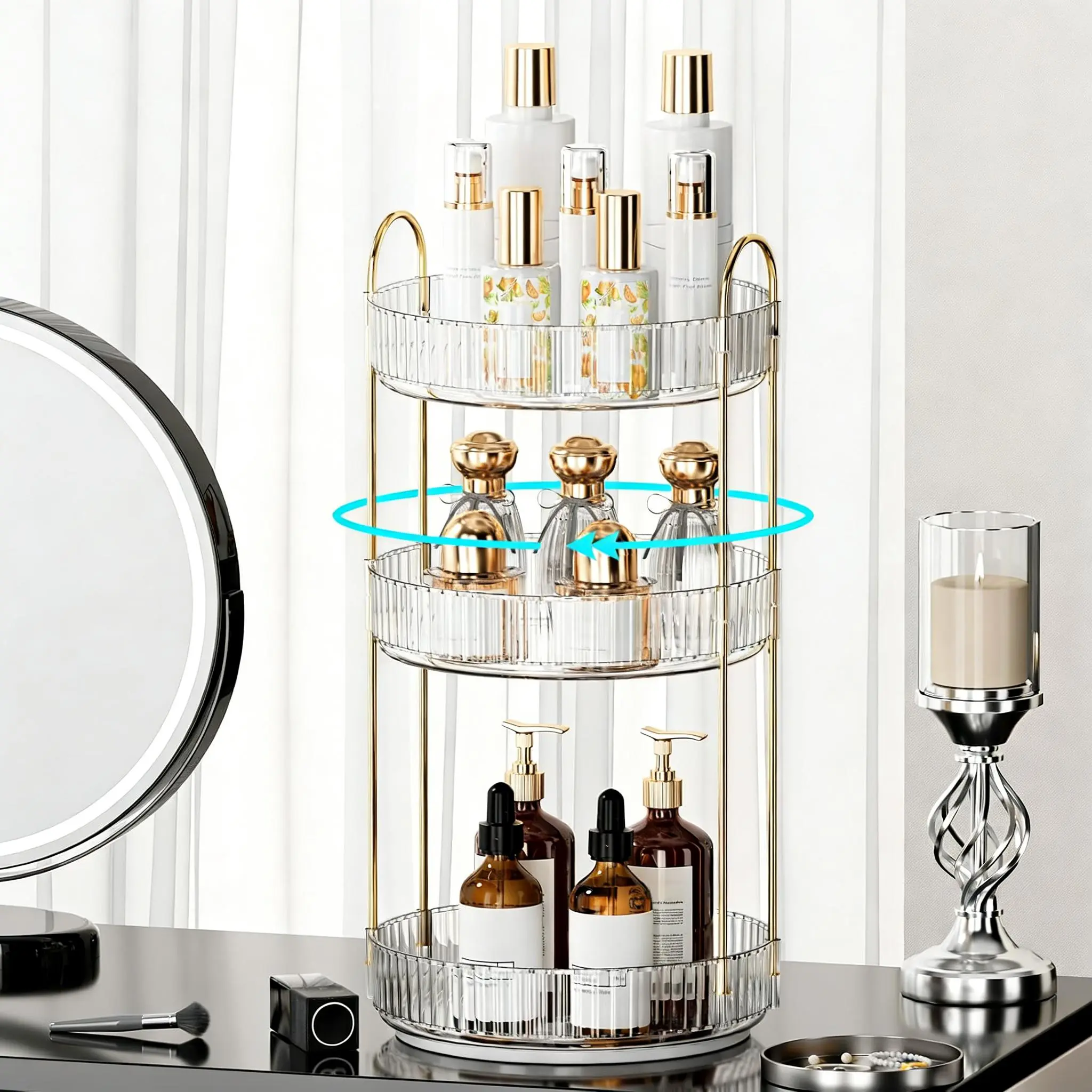 UFORU 360° Rotating Transparent Acrylic Cosmetic Organizer - Multi-layered, Extra-large Capacity, Rotates Smoothly, Modern Vanity Storage Box for Vanity Organization, Perfume, Skincare, Ideal Bathroom Birthday Gift