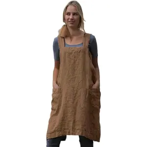 Larmliss Women's Cross Back Pinafore Apron with Large Pockets Home Kitchen Restaurant Coffee house Cooking Gardening Works