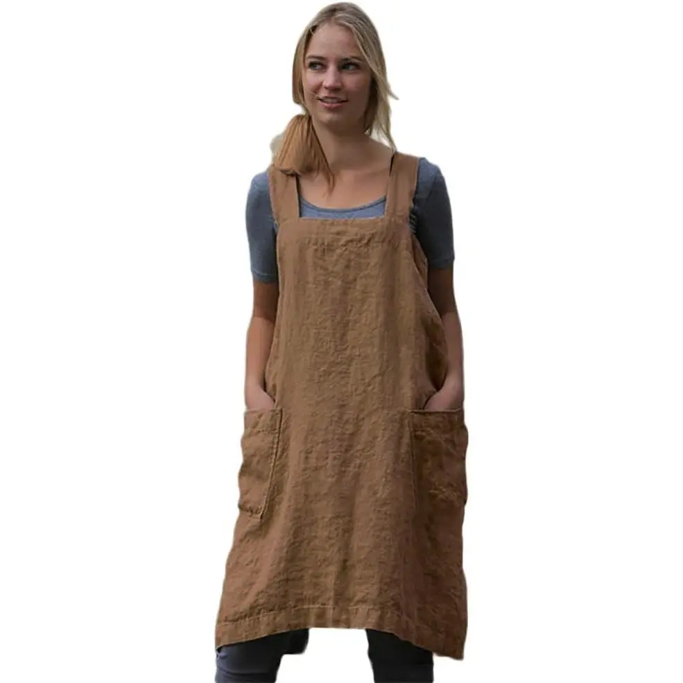 Larmliss Women's Cross Back Pinafore Apron with Large Pockets Home Kitchen Restaurant Coffee house Cooking Gardening Works