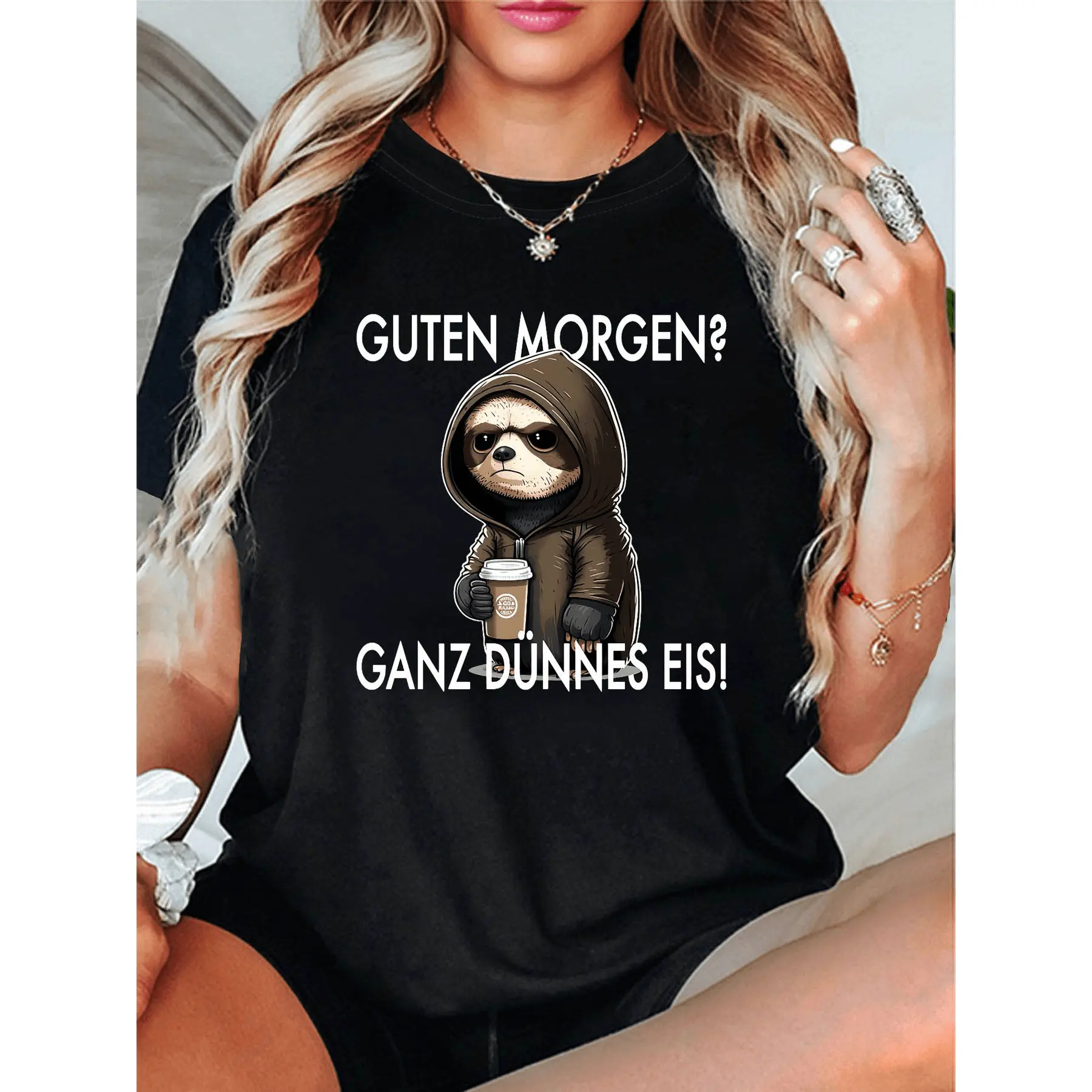 Men's Casual Summer T-Shirt - German Sloth Design Top, Ideal for Morning Greetings and Gifting
