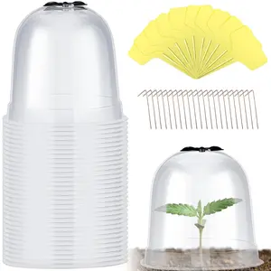 20 Pack Garden Cloche Bell Covers Freeze Protection Humidity Domes Dome 7.3 x 6.7 Inch with 60 Ground Securing Pegs and Labels for Plants Seed Starting Greenhouse