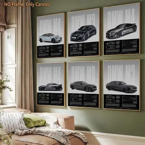 6 Piece Frameless Canvas Poster Print Set, Unframed Art Print, Sports Car Collection Decor, Fashion Automotive Art, Modern Home Decoration, Wall Art for Living Room