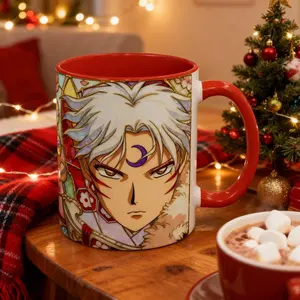 Anime Dog Demon Coffee Mug, Stained Glass Style Design, Anime Fan Gift (Flat Printed Design)