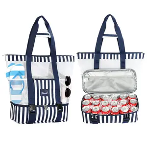 Tirrinia 2-in-1 Beach Bag with Cooler – Large Mesh Tote with Insulated Leakproof Bottom
