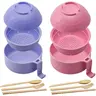 Ramen Bowl Set, 2 Sets Including Bowl & Lid & Spoon & Chopsticks & Fork, Portable Tableware Set, Dinnerware Set for Home Office Dormitory, Tableware Kit, Dinnerware Service Set, Ramen Noodle Tableware