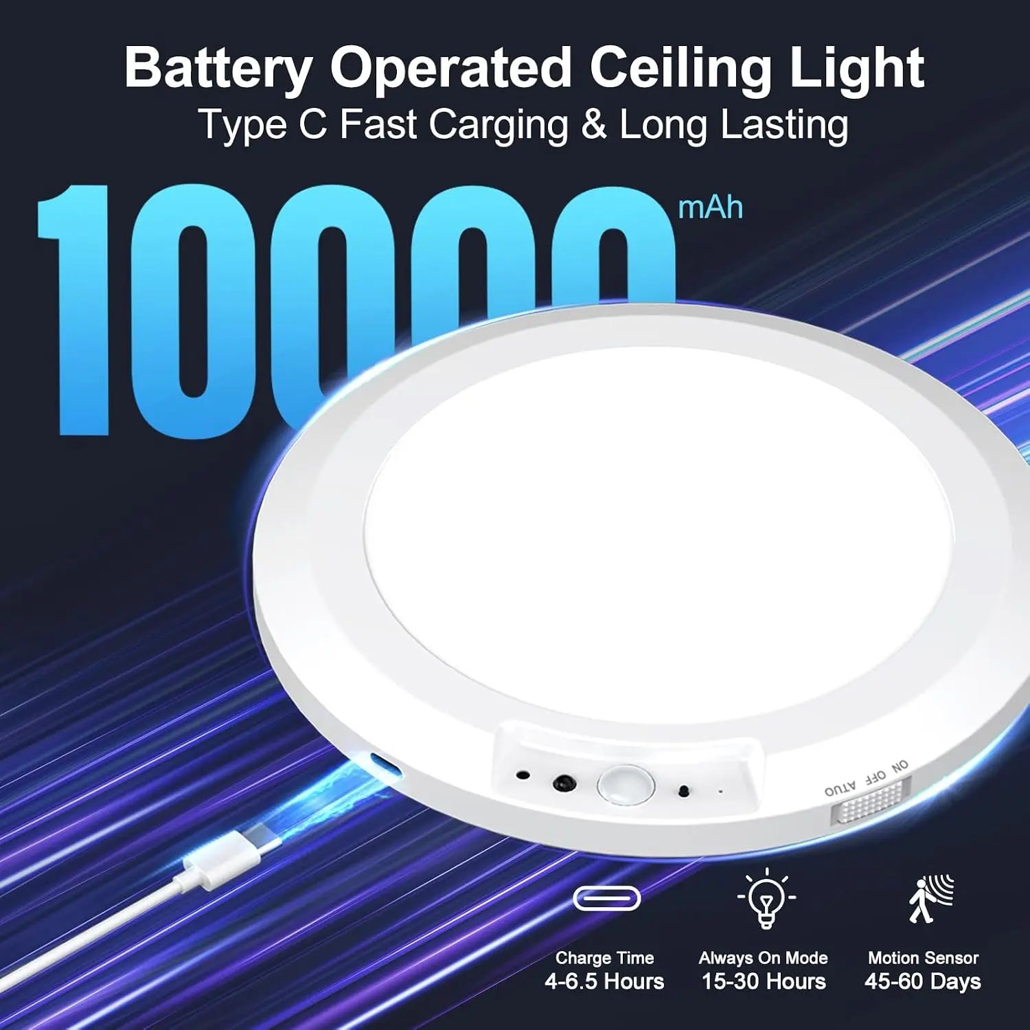 Magnetic Rechargeable Ceiling Light, Wireless Motion Sensor, Timer Remote & Stepless Dimmable for Closet Stairs Garage-5333