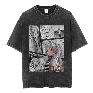 Washed Vintage Anime Frieren Beyond Journey's End Himmel T-shirt Men Women Fashion Harajuku Short Sleeve Cotton Casual T-shirts 3
