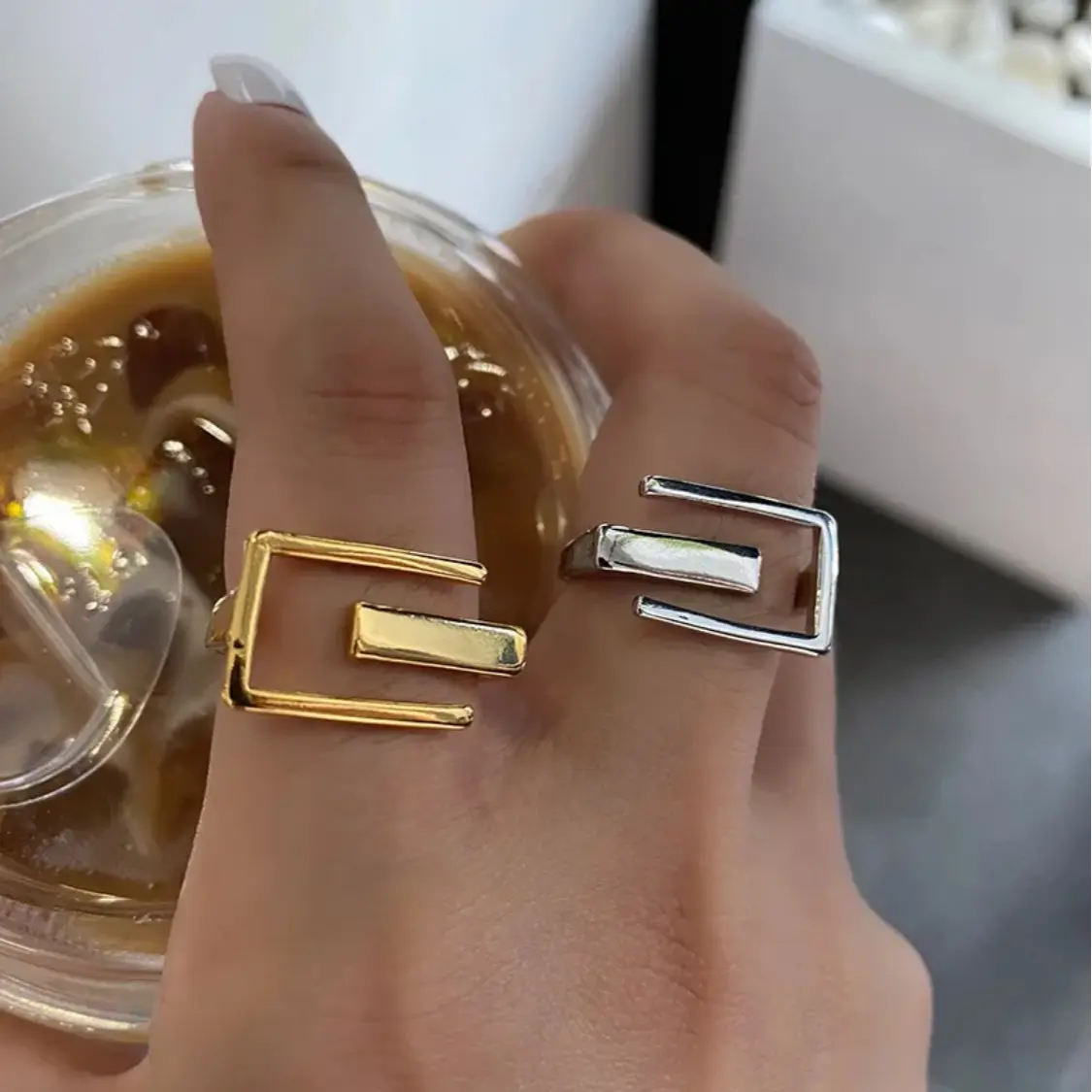 The Axis | Stainless Steel Ring in Gold & Silver | Waterproof & Tarnish-Resistant Adjustable Fit for Women's Modern Energy Design with Bold Lines