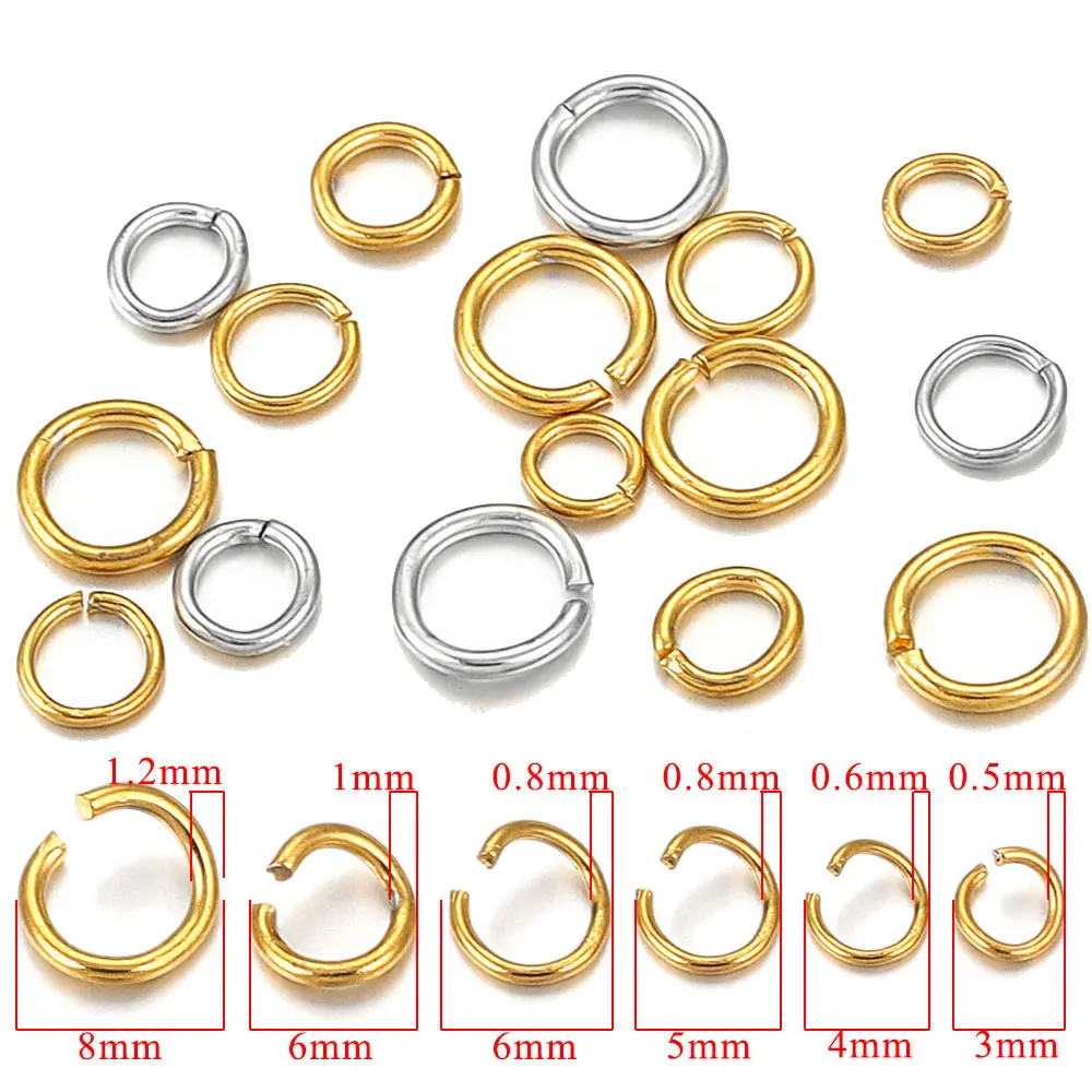 100-200pcs/lot 3/4/5/6/7/8/10mm Stainless Steel Gold Plated Jump Ring Connector for Diy Jewelry Making Accessories