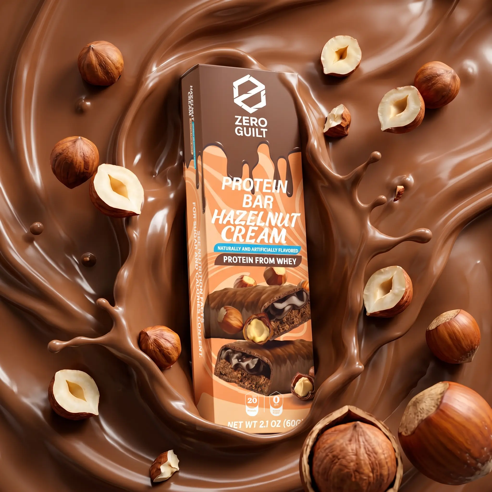 ZERO GUILT Hazelnut Cream 20G Protein Bar, ZERO Added Sugar, 60g Net Weight - 12 Pack ZERO GUILT Hazelnut Cream 20G Protein Bar, ZERO Added Sugar, 60g Net Weight - 12 Pack