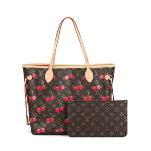 Louis Vuitton x Takashi Murakami Neverfull Cherry Monogram Coated Canvas Tote Bag for Women, Medium, Brown