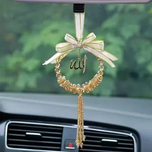 Crystal Tassel Car Ornament, Arabic Style Handmade Muslim Rearview Mirror Decoration, Islamic Craft Art Gift, High-End Shine, Car Hanging Decoration