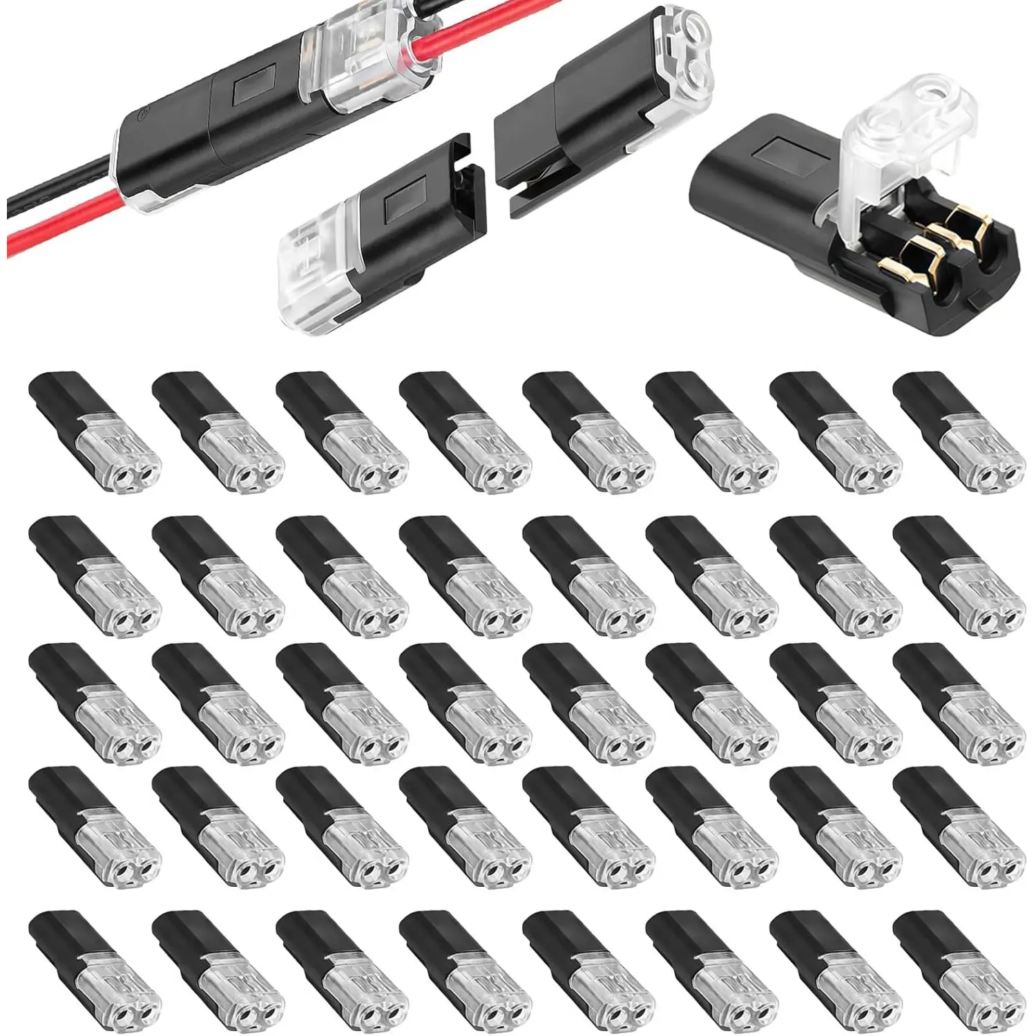25/50PCS Double-Wire Plug-in Connector,Low Voltage Wire Plug-in for 18-22 AWG,2 Pin Quick Disconnect Electrical Secure Connectors with Locking Buckle,No Strip Solder for Automotive,LED Lights,DIY Projects.
