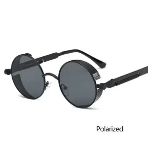 Vintage Round Polarized Sunglasses Retro Steampunk Sun Glasses for Men Women Small Metal Circle Driving Glasses