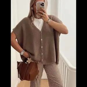 Women's Plain Button Front Sweater Cardigan, V Neck Knit Cardigan for Daily Wear, Ladies Knitwear for All Seasons Womenswear Tops