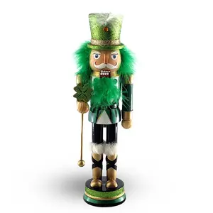 St Patricks Day Nutcracker Glitter Green Four Leaf Clover 12 inch