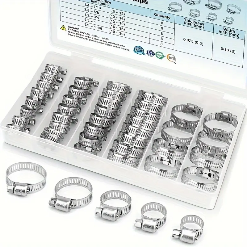 40pcs Hose Clamp Set - Stainless Steel Worm Gear Clamps Water Hose Connector For Pipes, Intercoolers, Plumbing, Tubes & Fuel Lines (1/4'' - 1-1/8'') Garden Hose Connector