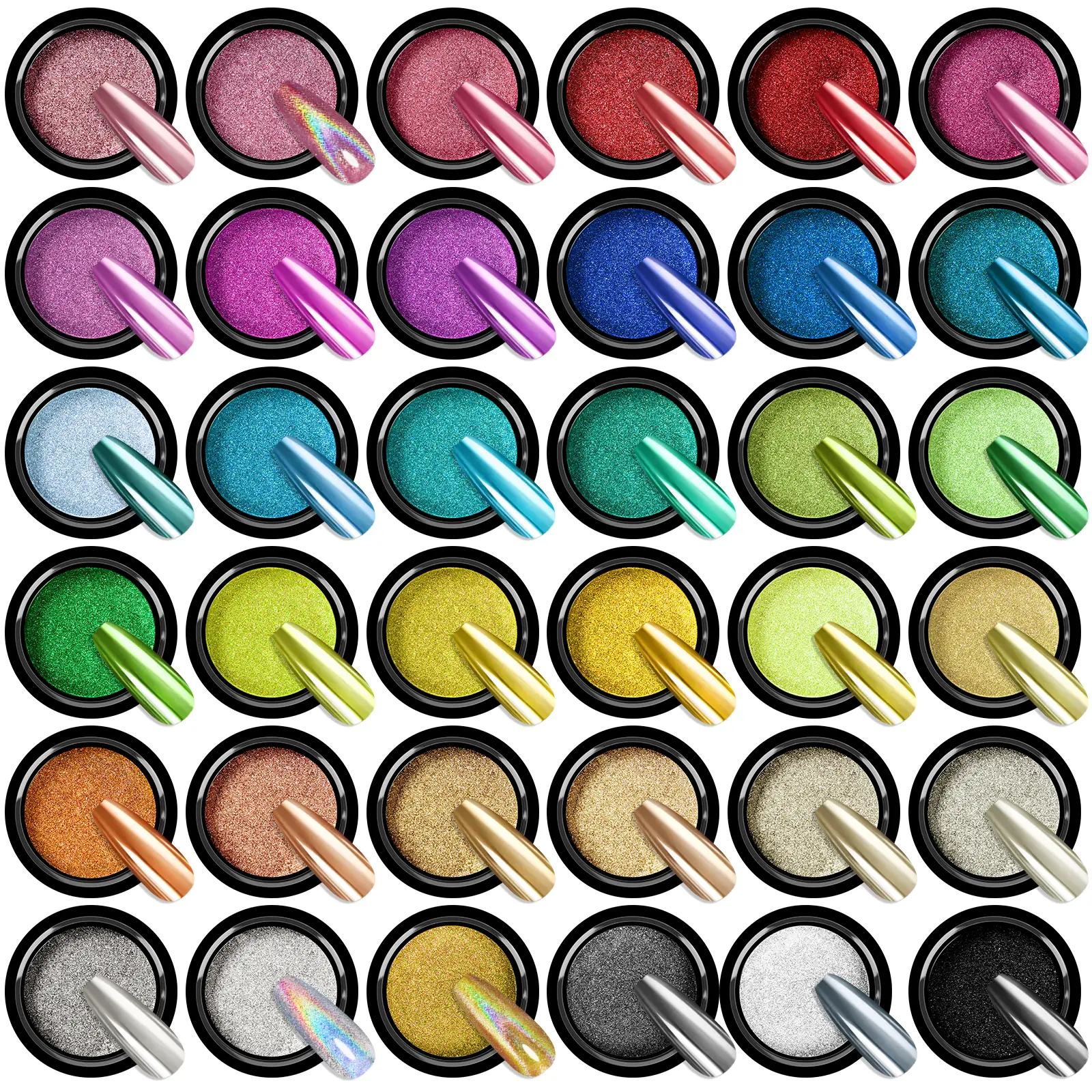 36 Colors Metallic Chrome Nail Powder Set