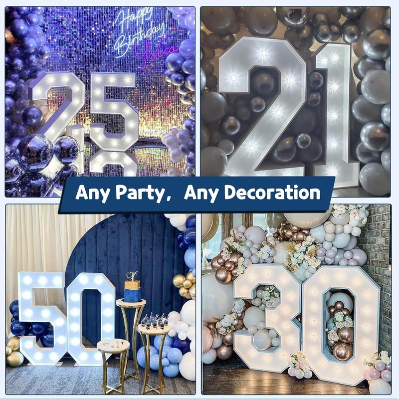 3ft/4ft Marquee Numbers 0-9 With Decorative Light-Up White Foam Cardboard, Lighted Holiday Displays Mosaic Number for Balloons, Number Wedding, Birthday, Anniversary, and Party Decor