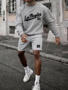 Men's Casual Letter Print Sweatshirt and Shorts Set, Loose-Fit Streetwear, Comfortable Daily Wear, Trendy Two-Piece