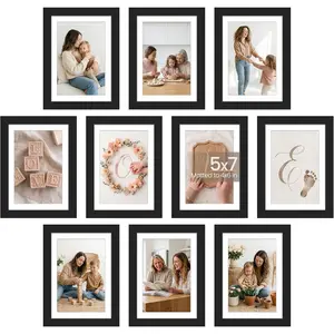 5x7 Picture Frame Set of 10, Display Pictures 4x6 with Mat or 5x7 Without, Multi Photo Frames Collage for Wall or Tabletop Display, Black