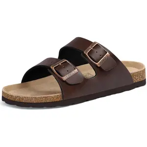 ODOLY Men'S Cork Footbed Slide Sandal, Arch Support Summer Outdoor Sandals with Adjustable Buckle for Men