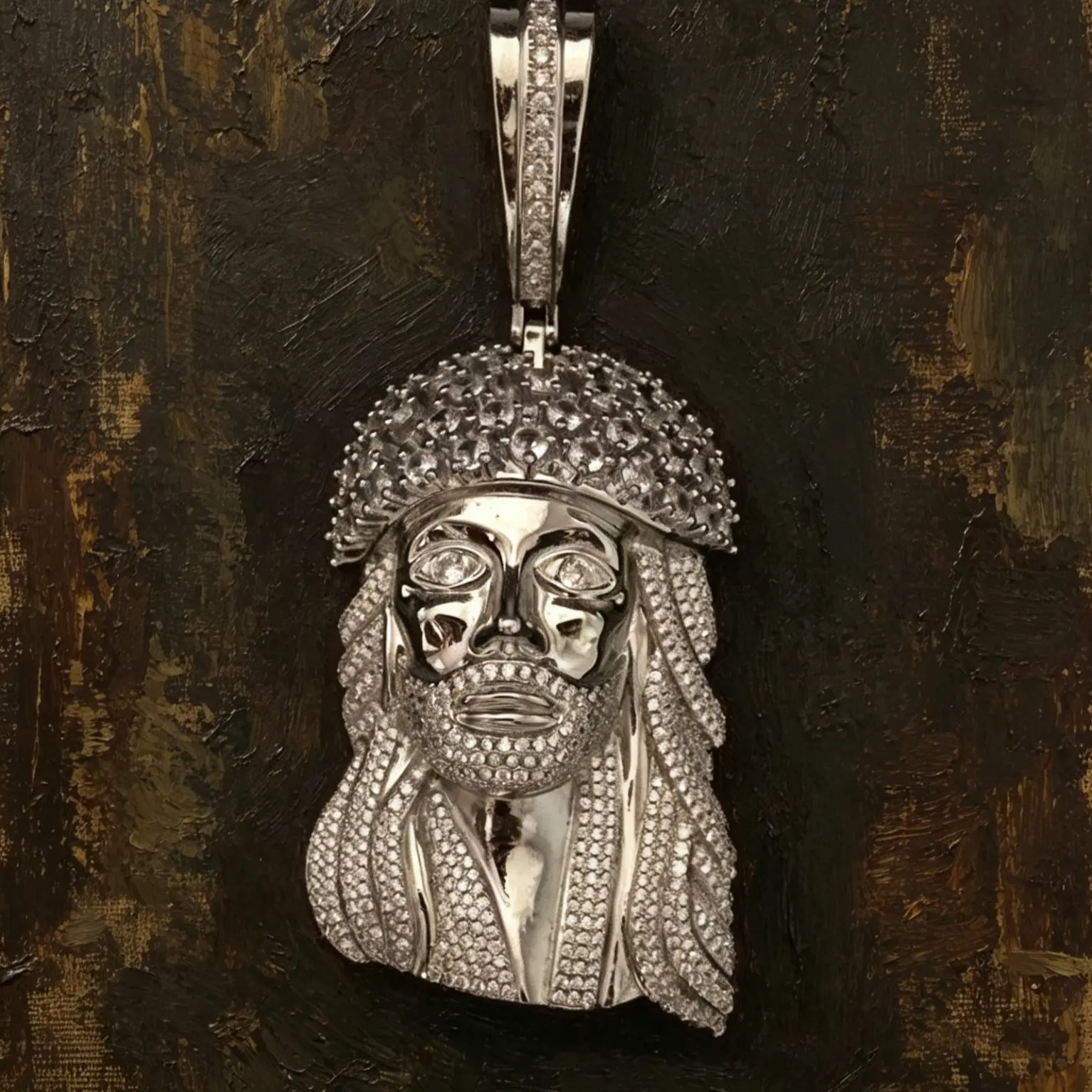 M2-2038 Religious Ice Jesus Piece Charm - Metal Coating Christian Cross Pendant, Fashion Costume Jewelry for Casual, Daily, Everyday Wear, Decorative