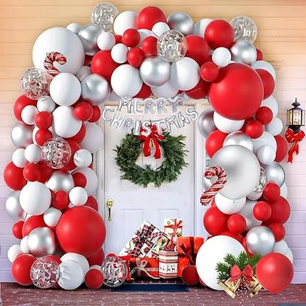 115PCS Christmas Balloon Arch Kit Christmas Red And White Balloon Garland Kit With Gift Box Balloons for Holiday New Year Party Supplies