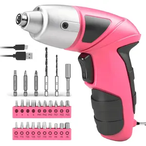 Small Electric Screwdriver, Mini Drill Set, Rechargeable 3.6V Cordless Screwdriver with 26 Driver Bits, Power Tool for Small Projects & Home Use, Pink