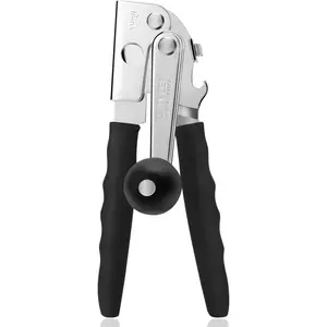Commercial Can Opener,  Hand Crank Can Opener Manual Heavy Duty with Comfortable Extra-long Handles,  Knob, Large Handheld Can Open Easy for Big Cans, Black