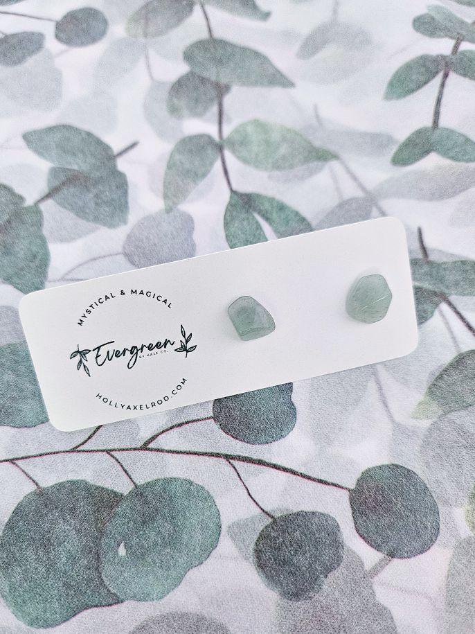 Evergreen by HAXEco Green Aventurine Stud Earrings - Pair of Earrings with Lightly Tumbled Finish