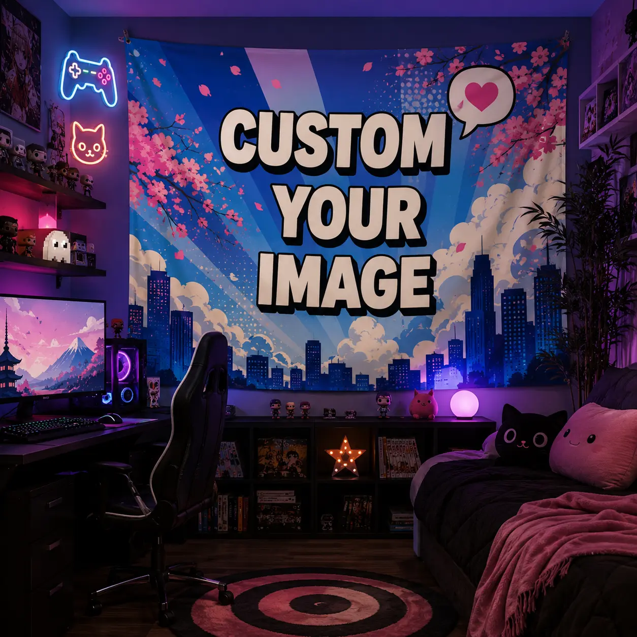 Custom Gamer Room Backdrop Personalized Neon Game Theme Party Banner for Birthday Photo Booth Wall Decor