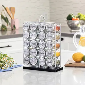 Orii 20-Jar Stainless Steel Filled Spice Rack Modern Wire Design with Labeled Jars