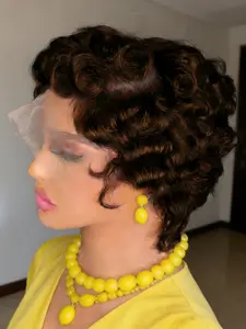 Curly Wave Pixie Cut Human Hair Wig 13x4 Transparent Lace Front Short Soft Curly Wigs for Women